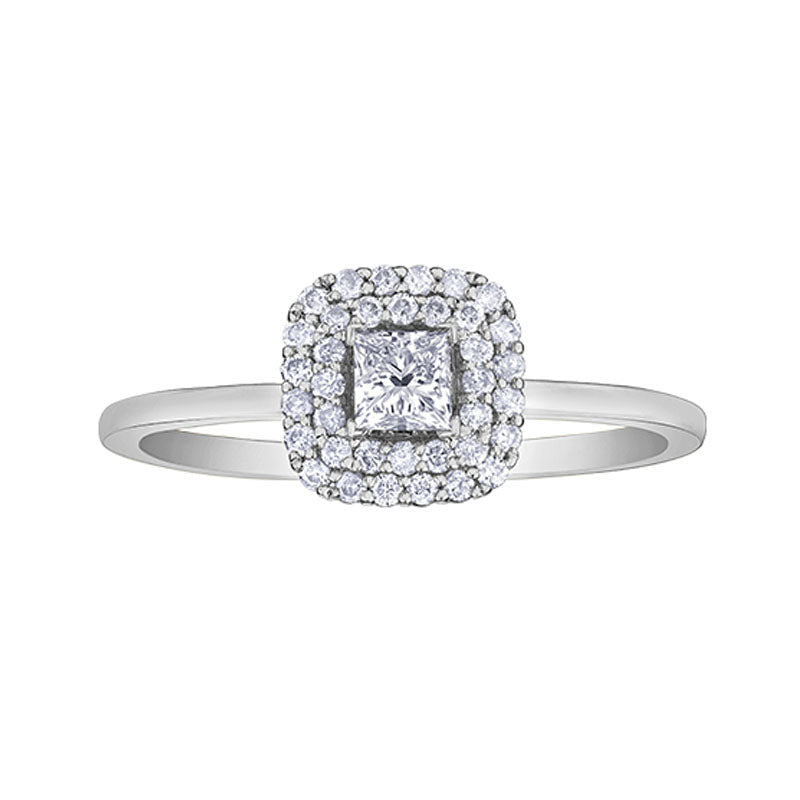 0.35 Carat Canadian Princess Cut Diamond Halo Ring in 10K White Gold