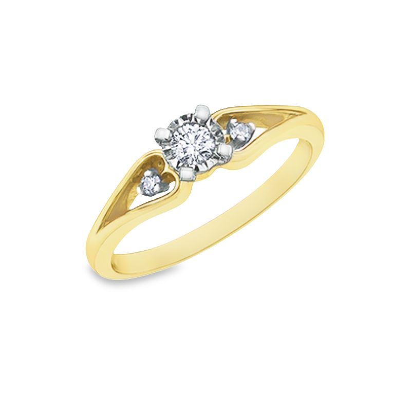 0.15TDW Diamond Solitaire Engagement Ring with Side Accents in 10K Yellow Gold