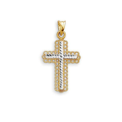 10K Yellow and White Gold Fancy Cross Religious Pendant