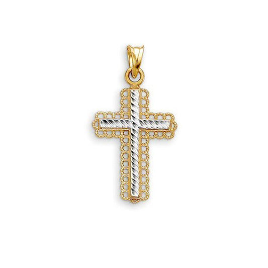 10K Yellow and White Gold Fancy Cross Religious Pendant