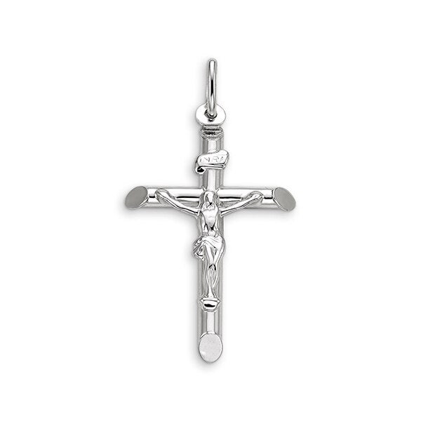 10 karat White Gold Religious Italian Medium Cross With Crucifix