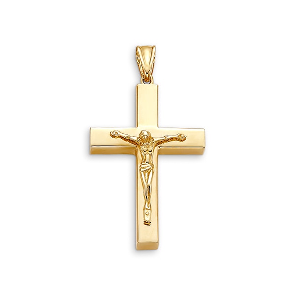 10 Karat Yellow Gold Flat Religious Classic Italian Cross with Crucifix