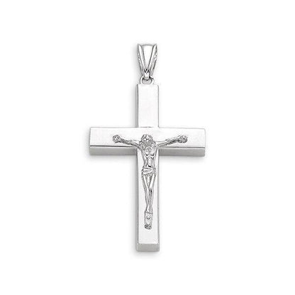 10 Karat White Gold Flat Religious Classic Italian Cross with Crucifix