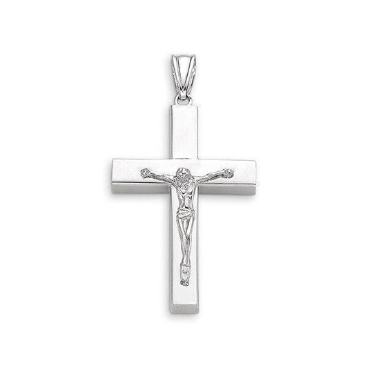 10 Karat White Gold Flat Religious Classic Italian Cross with Crucifix
