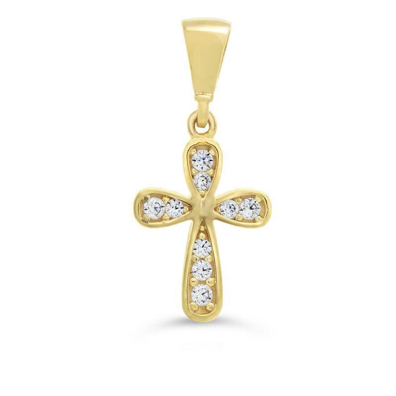 10k Yellow Gold Religious Italian Rounded Cross With Cubic Zirconia