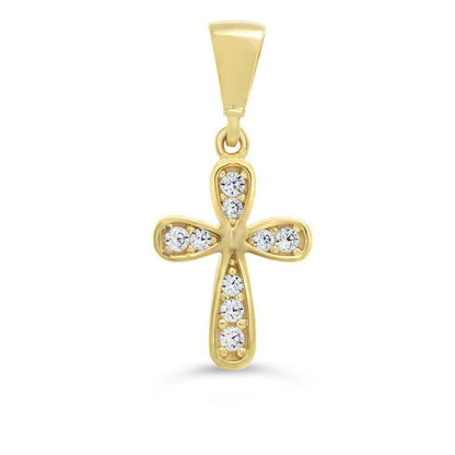 10k Yellow Gold Religious Italian Rounded Cross With Cubic Zirconia