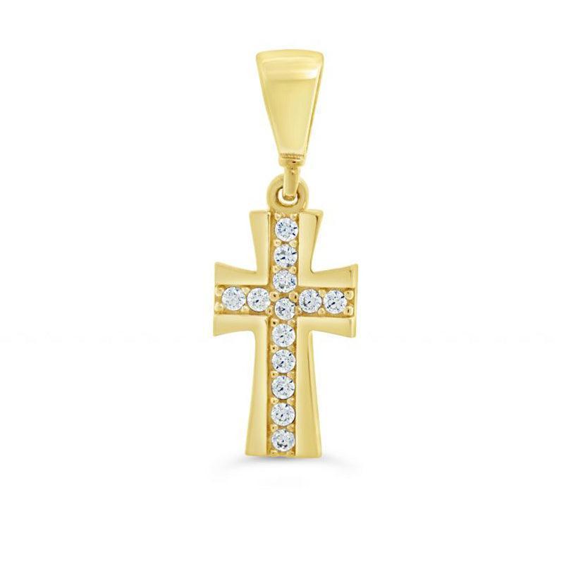 10K Yellow Gold Cross Religious Pendant with Cubic Zirconia Accents