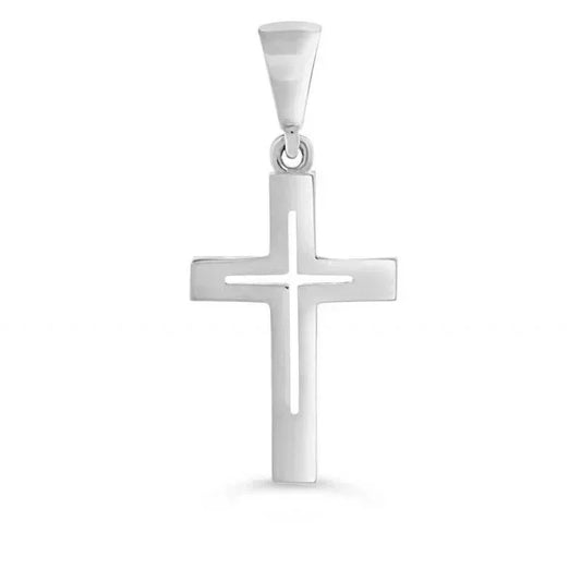 10 Karat White Gold Flat Italian Cross Pendant