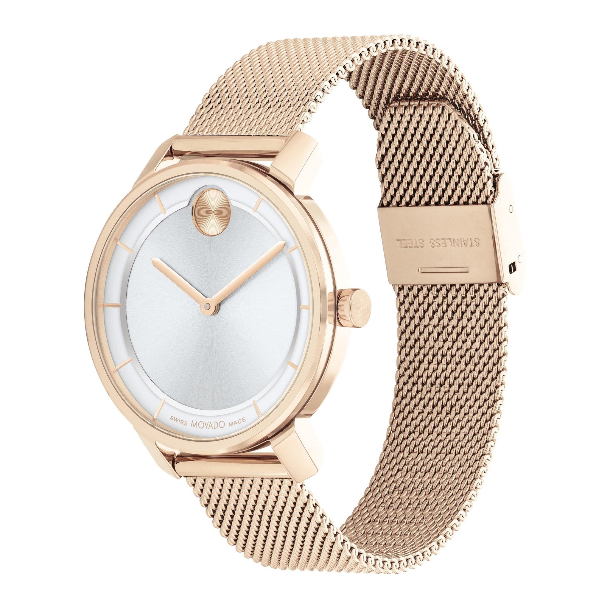 Movado silver and outlet rose gold watch