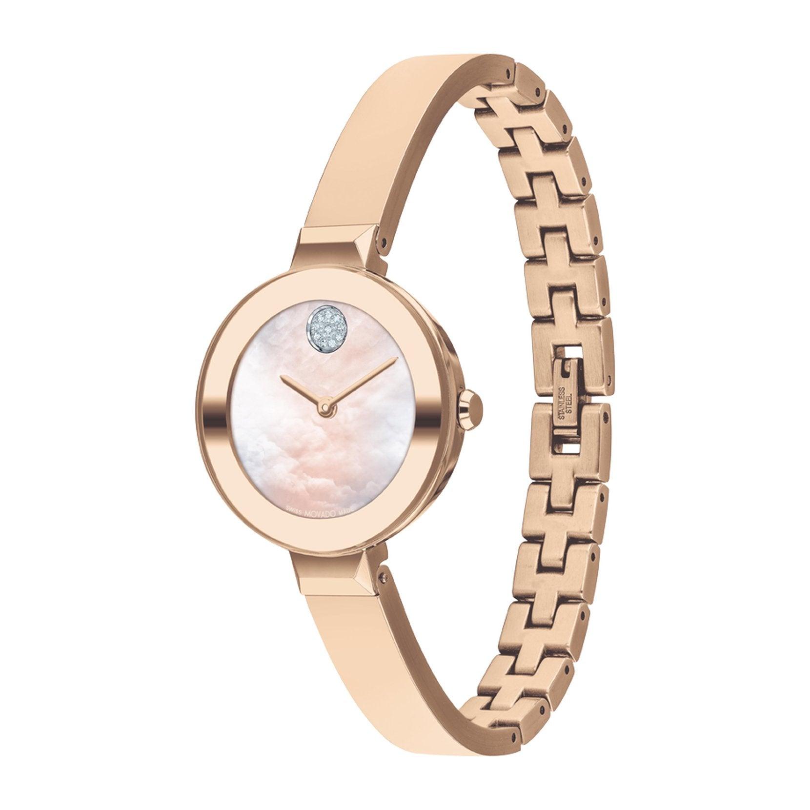 Movado bold rose discount gold leather strap