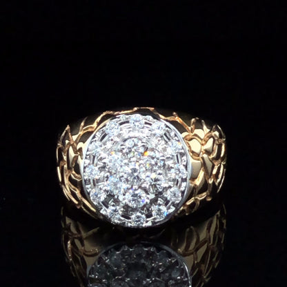 14K Yellow Gold 1.00TDW Diamond Nugget Style Men's Oval Head Ring