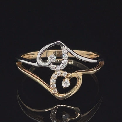 0.08Ct TDW Diamond 10K Yellow And White Gold Double Heart Ring
