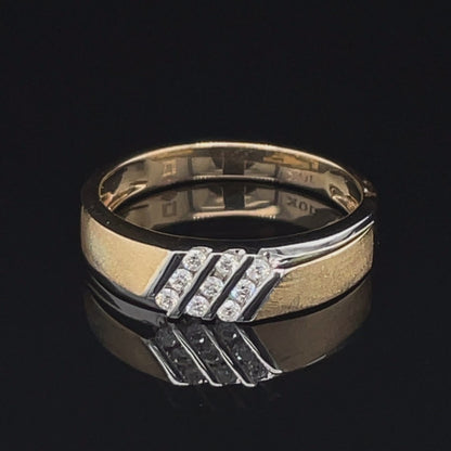 10K Yellow Gold 0.10TDW Women's Diamond Wedding Band With Sand Blast Finish