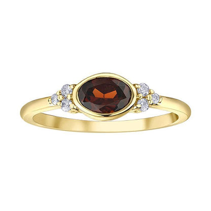 0.08CT Diamond and 6X4MM Garnet Gemstone in 10K Yellow Gold