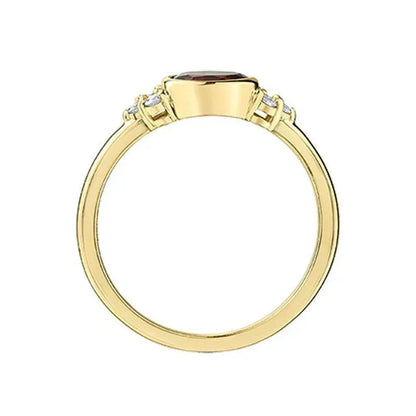 0.08CT Diamond and 6X4MM Garnet Gemstone in 10K Yellow Gold