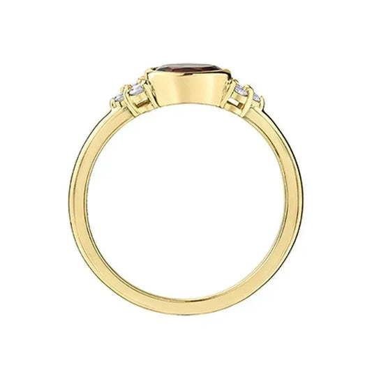 0.08CT Diamond and 6X4MM Garnet Gemstone in 10K Yellow Gold