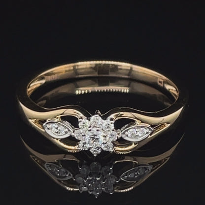 0.15 Ct TDW Diamond 10K Yellow Gold Flower Head Ring