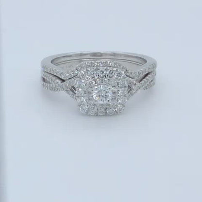 14K White Gold 0.60TDW Diamond Halo Wedding Set with Infinity Style Setting