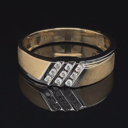 10K Yellow Gold 0.15TDW Men's Diamond Wedding Band With Sand Blast Finish