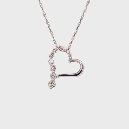 14K White Gold 0.45TDW Diamond Journey Heart Pendant