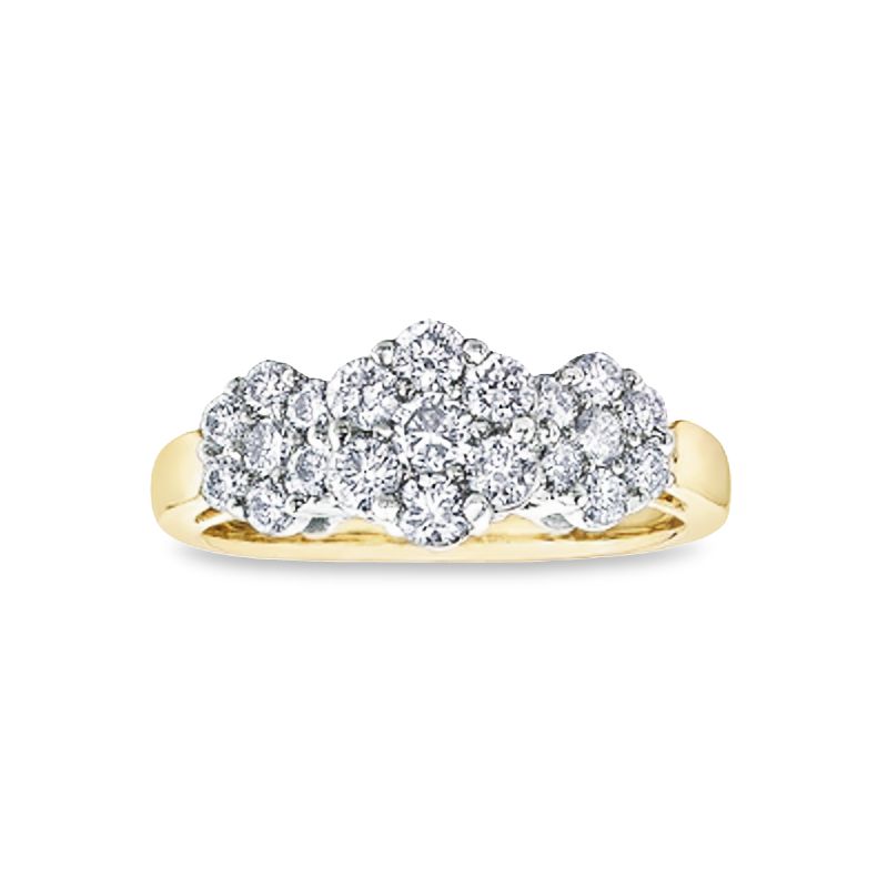 1.00TDW Diamond Three Flower Ring in 10K Yellow Gold