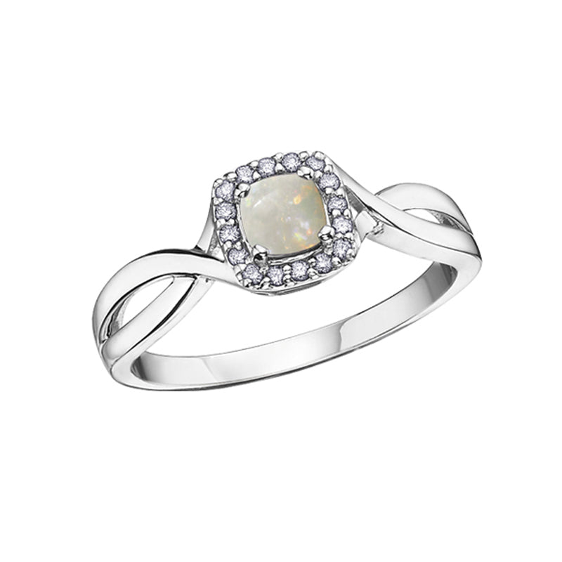 10K White Gold 0.07TDW Halo Diamond & Opal Ring
