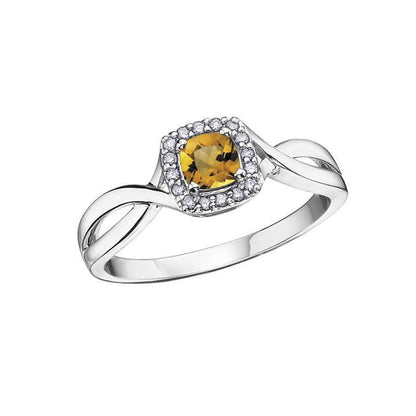 10K White Gold Citrine and 0.07TDW Diamond Halo Ring