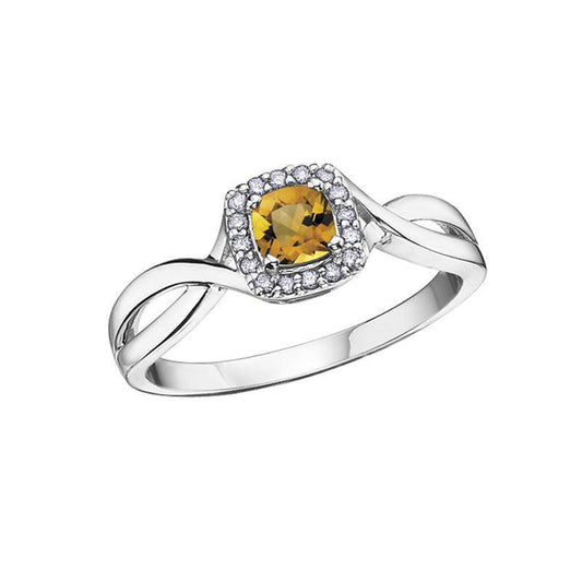 10K White Gold Citrine and 0.07TDW Diamond Halo Ring
