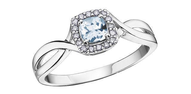 10K White Gold 0.07TDW Halo Diamond & Aquamarine Ring