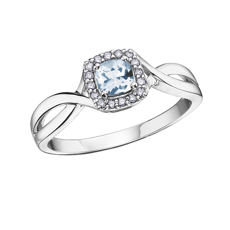 10K White Gold 0.07TDW Halo Diamond & Aquamarine Ring