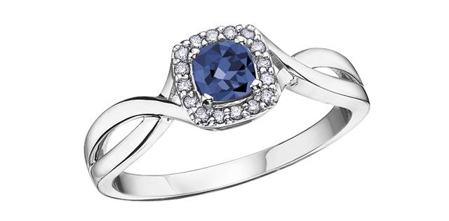 10K White Gold Sapphire and 0.07TDW Diamond Ring