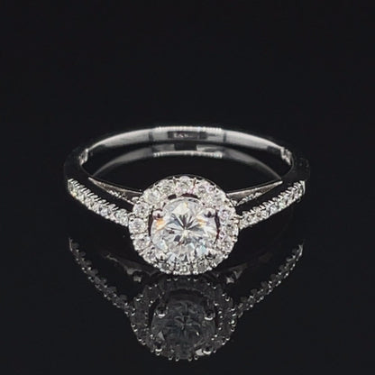 14K White Gold 0.67TDW, 0.42CT Center Diamond Engagement Ring