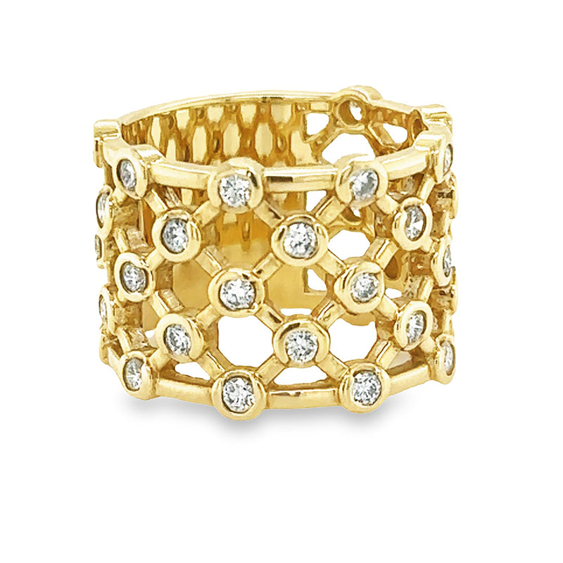 14K Yellow Gold Diamond Ring with 1 Carat of Diamonds in a Modern Broad Design