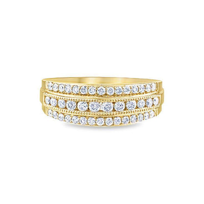 Sparkling Three-Row Diamond Band in 10K Yellow Gold with 0.50 Carat Total Weight