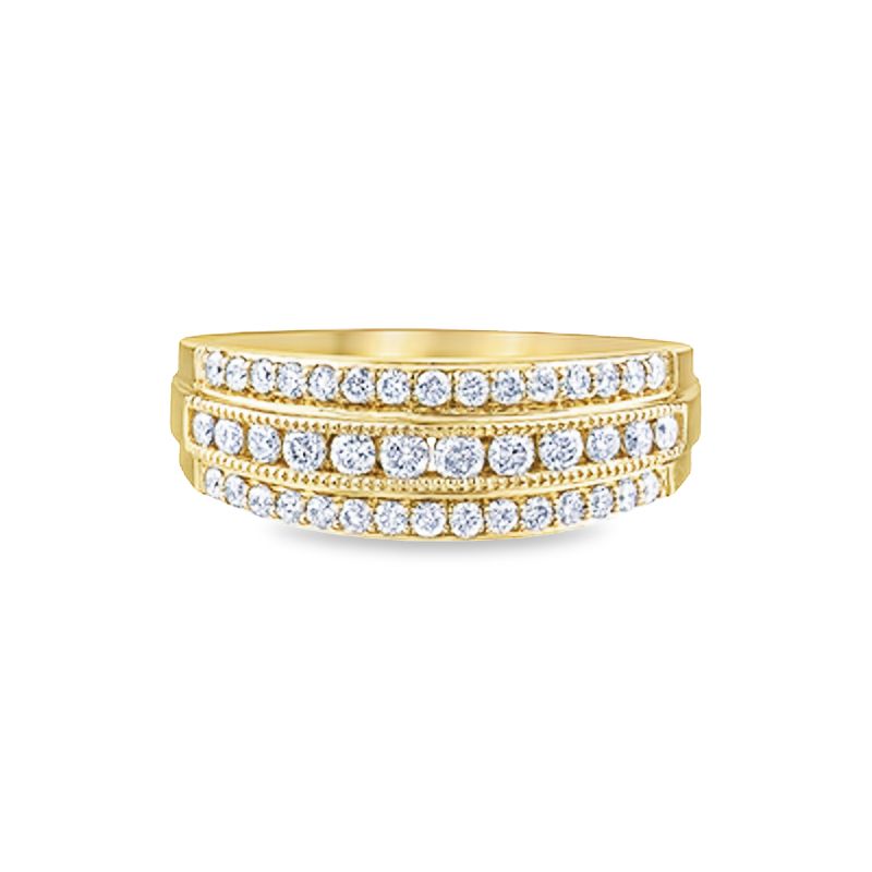 Sparkling Three-Row Diamond Band in 10K Yellow Gold with 0.50 Carat Total Weight