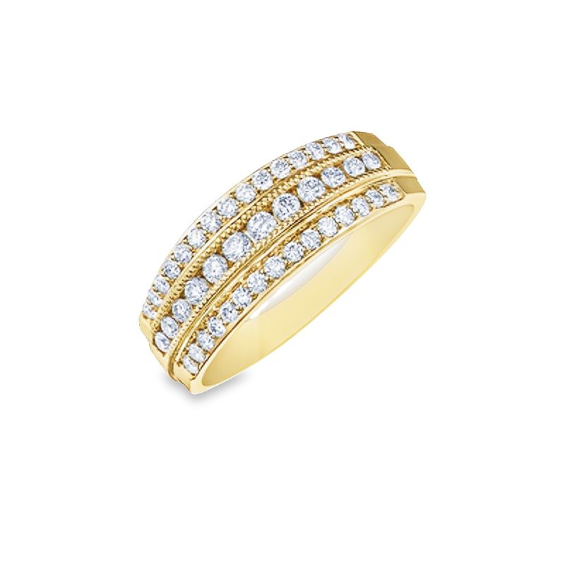 Sparkling Three-Row Diamond Band in 10K Yellow Gold with 0.50 Carat Total Weight