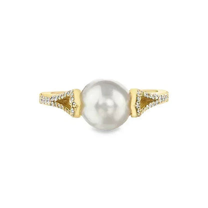 0.22TDW Diamond & 8MM Fresh Water Pearl Gemstone Ring in 10K Yellow Gold
