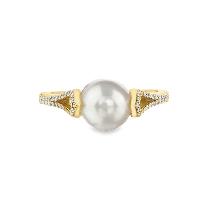 0.22TDW Diamond & 8MM Fresh Water Pearl Gemstone Ring in 10K Yellow Gold  