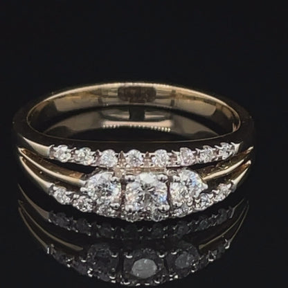 10K Yellow Gold 0.40TDW Diamond Past Present Future Ring with Accent Diamonds