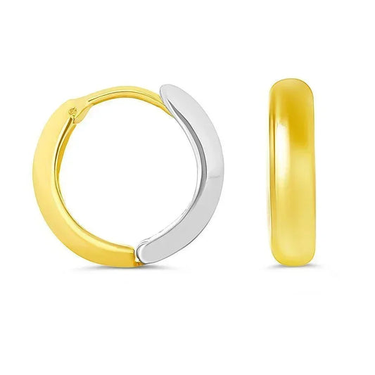 10K Yellow & White Gold High Polish Plain Huggies Earrings