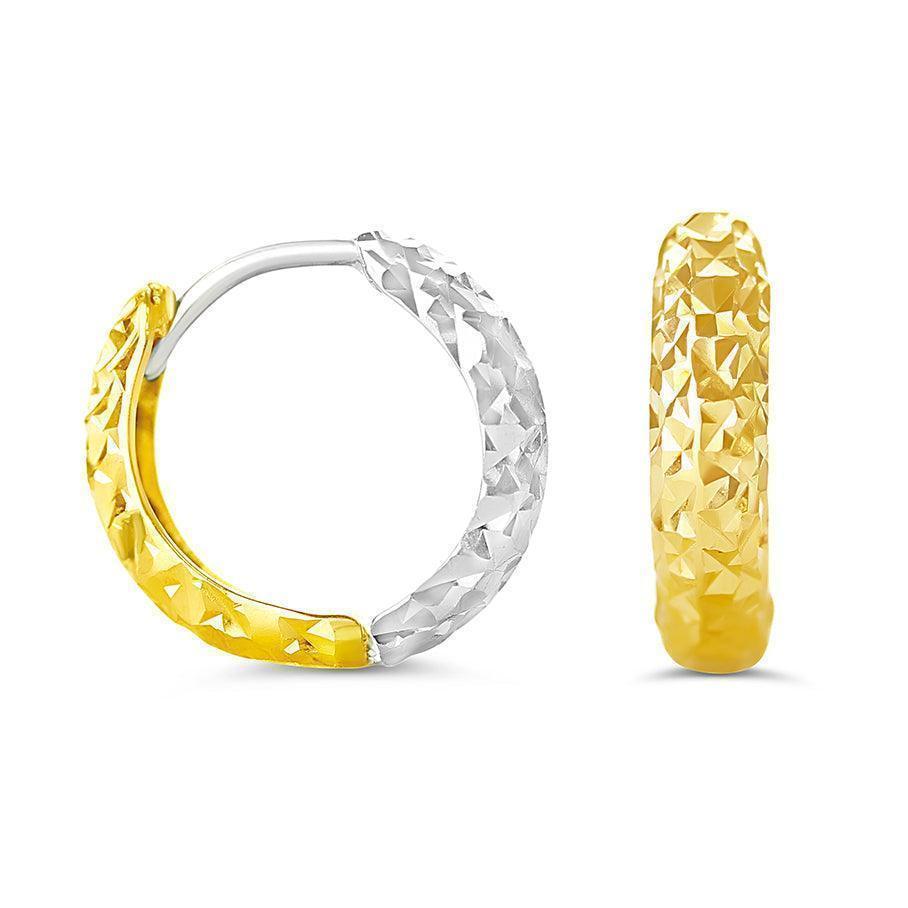 10K Yellow & White Gold Fancy Slim Huggies Earrings