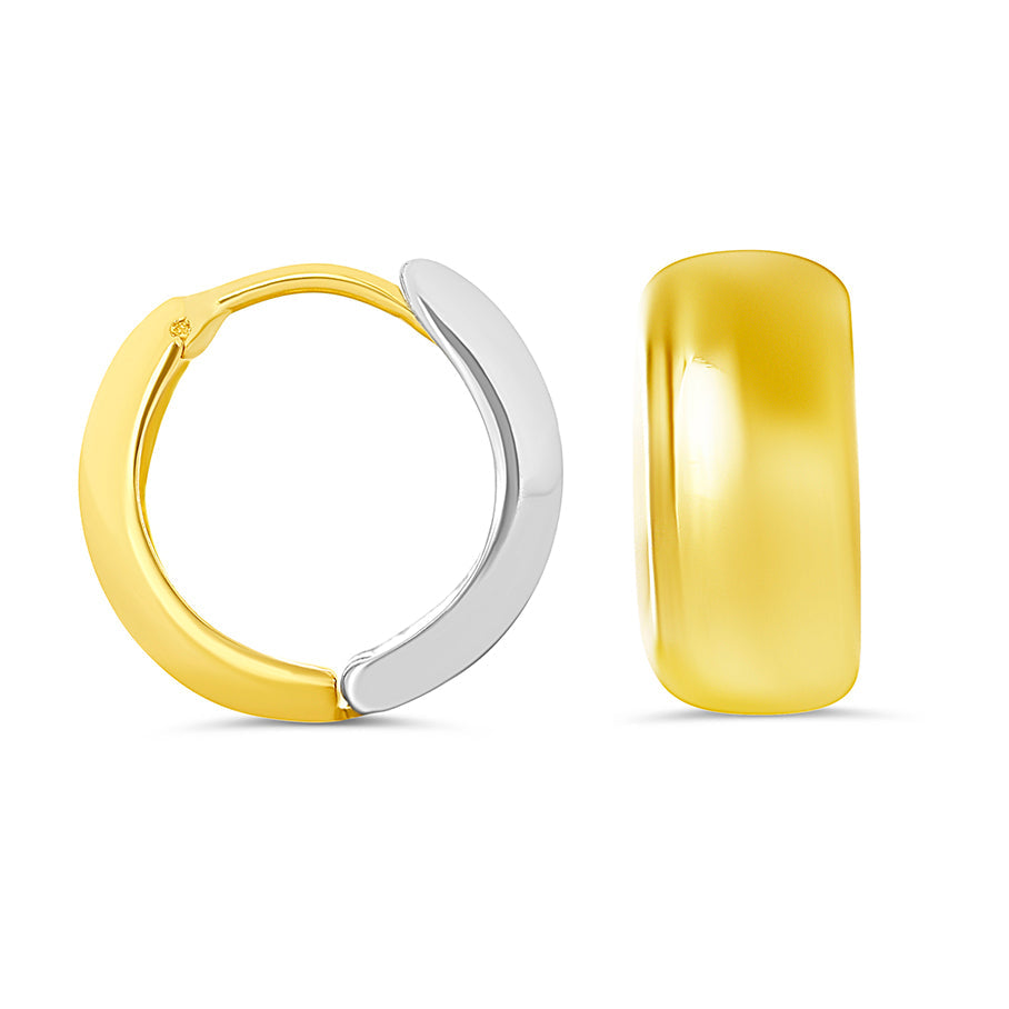 10K Yellow &amp; White Gold Broad High Polish Huggies Earrings