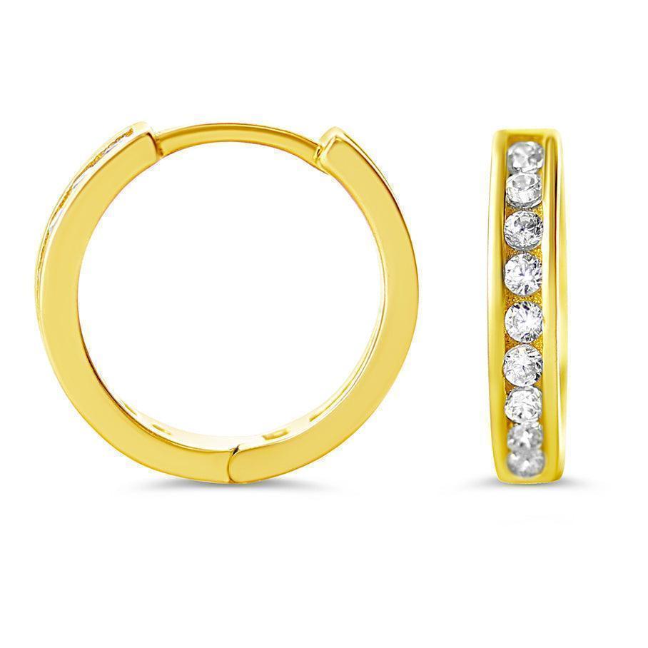 10K Yellow Gold Channel Set with CZs Mini Huggies Earrings