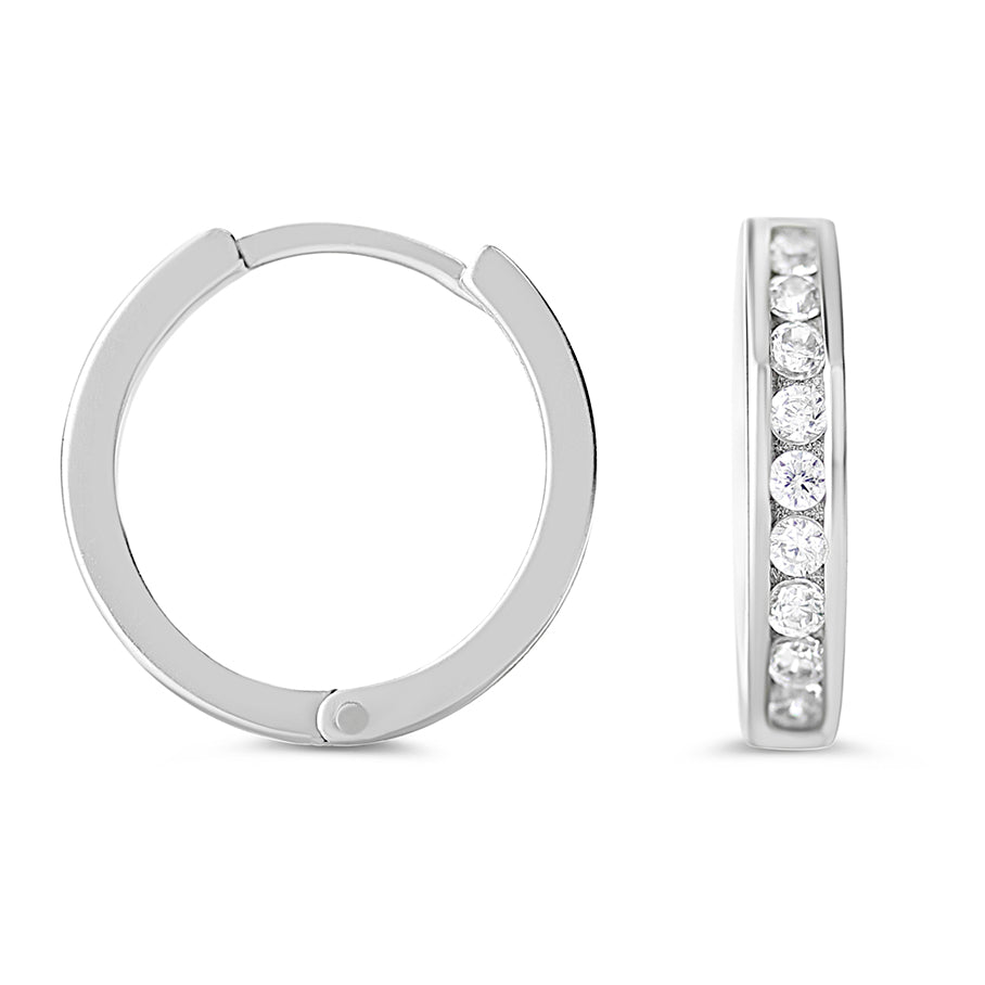 10K White Gold Channel Set with CZs Mini Huggies Earrings