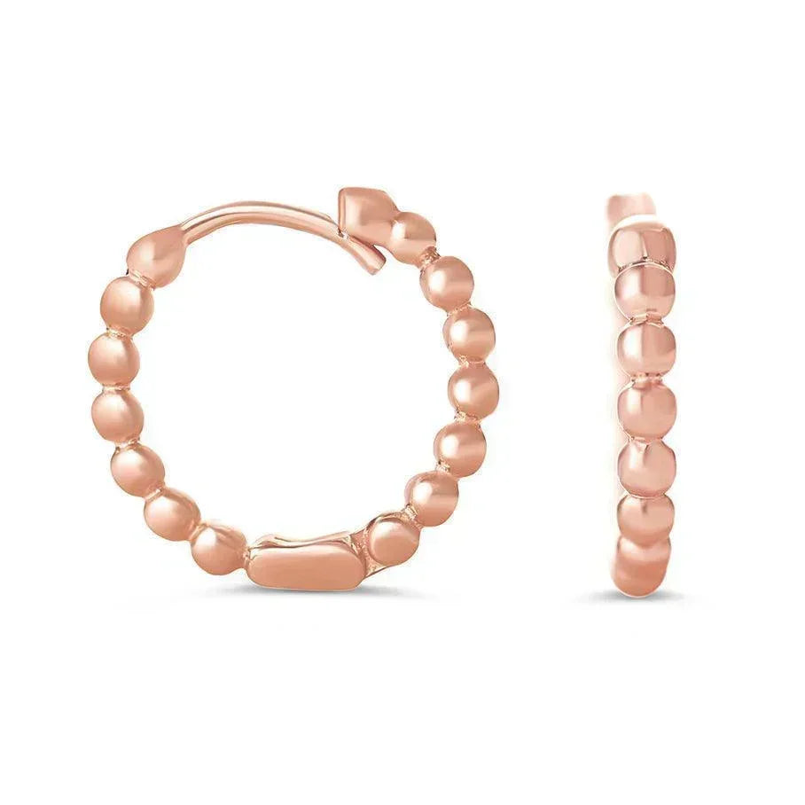 10K Rose Gold Beaded Ball Style Huggies Earrings