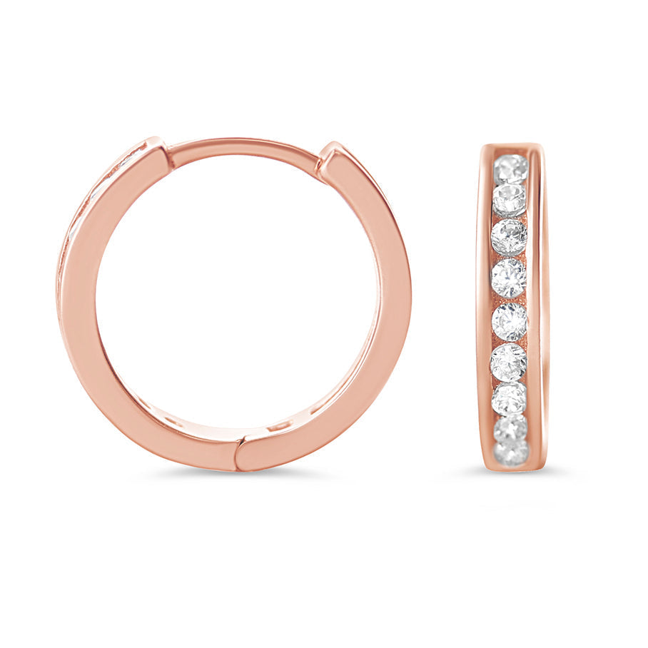 10K Rose Gold Channel Set with CZs Mini Huggies Earrings