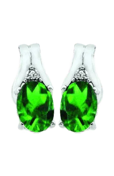 May Birthstone Earring with Diamond Accent set in 10K White Gold