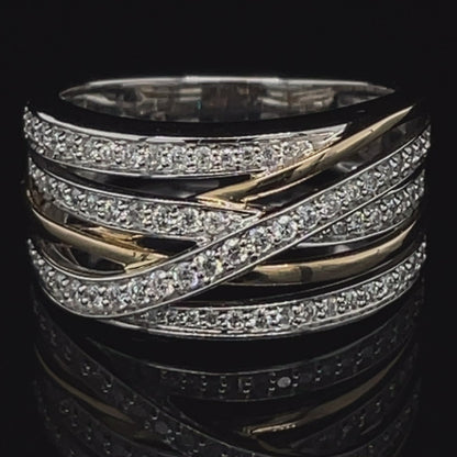 10K Yellow And White Gold 1.00tdw Diamond Openwork Crossover Band