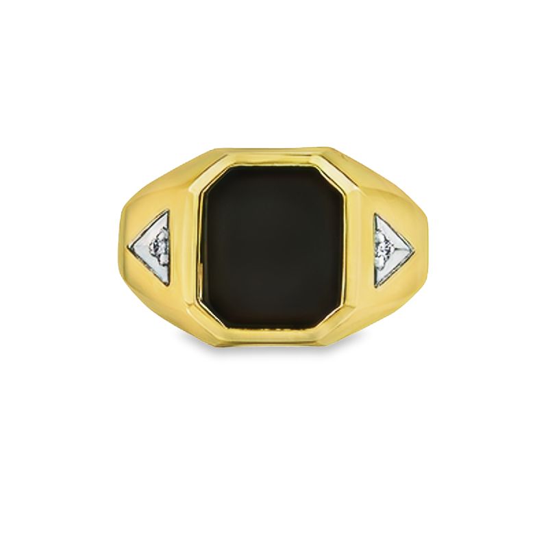 0.03TDW Diamond Men&#39;s Ring and 12X10 Black Onyx Signet in 10K Yellow Gold