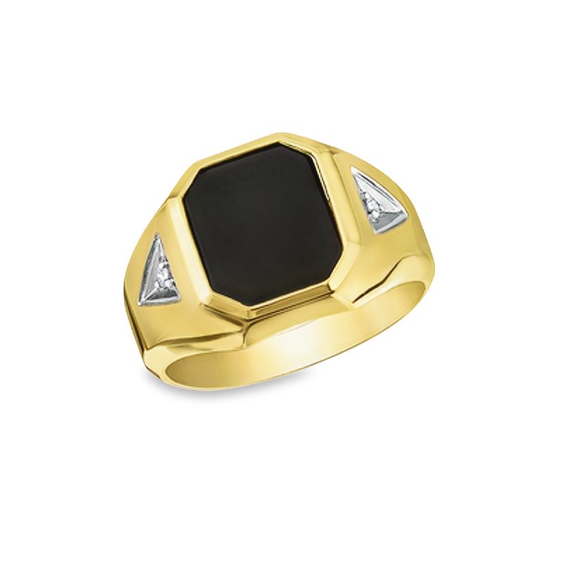 0.03TDW Diamond Men&#39;s Ring and 12X10 Black Onyx Signet in 10K Yellow Gold